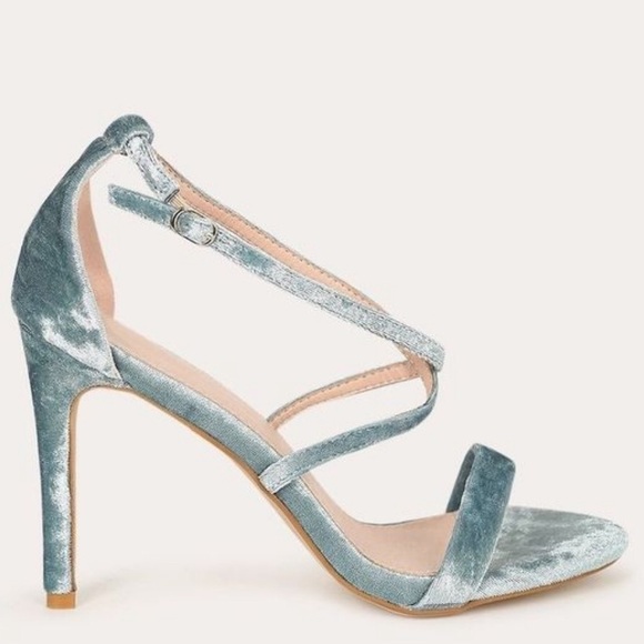 Lov Mark Shoes - Velvet Crisscross Blue Heels Sz 8 , Sz  5,5 NEW